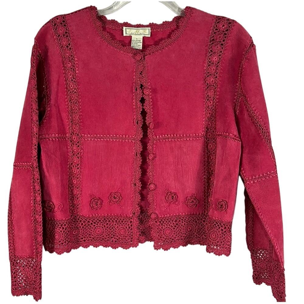 SMH Boutique Red Leather Crocheted Holiday BohoTop Size Medium (M)